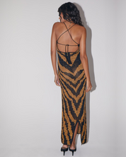 BROWN ZEBRA LONG DRESS